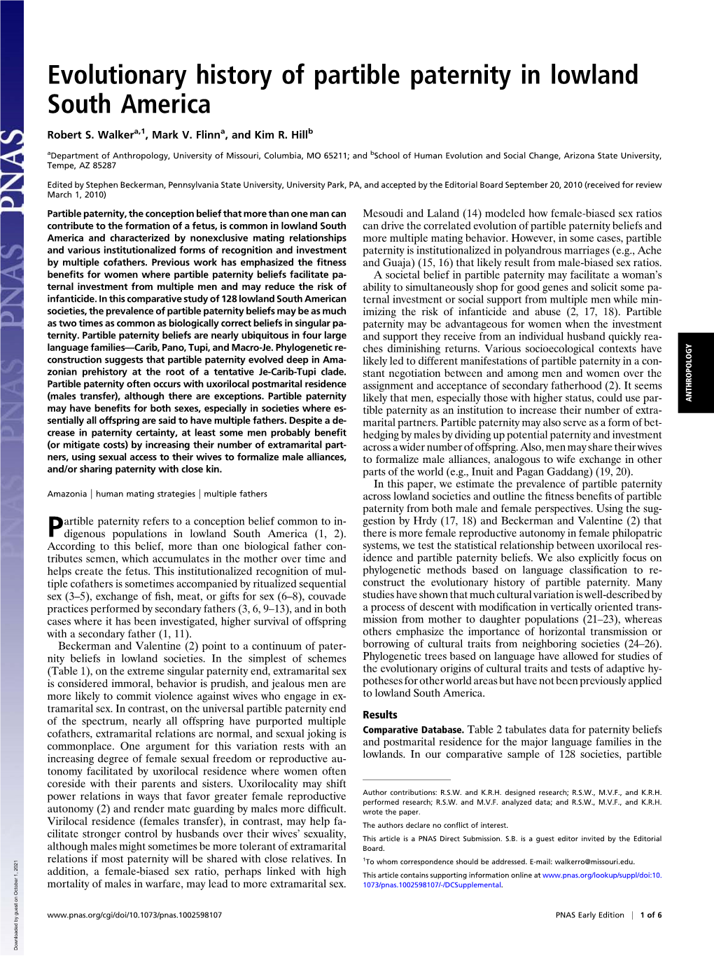 Evolutionary History of Partible Paternity in Lowland South America