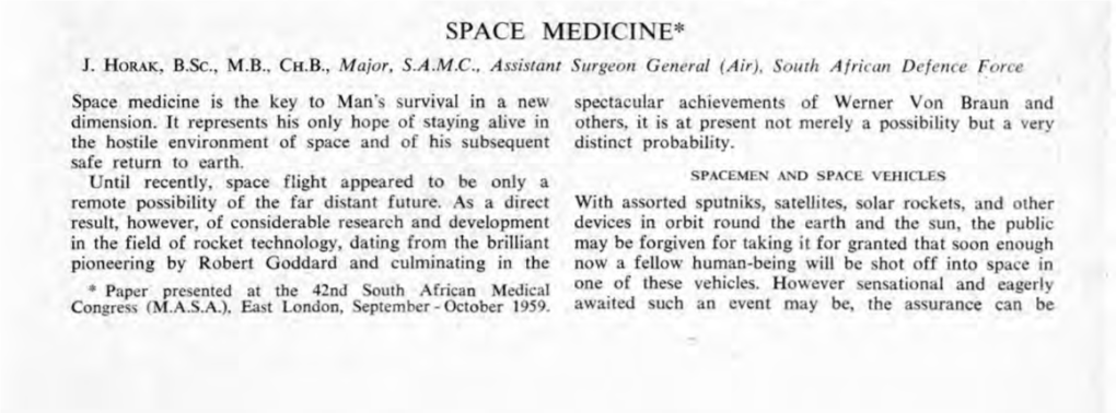 Space Medicine*