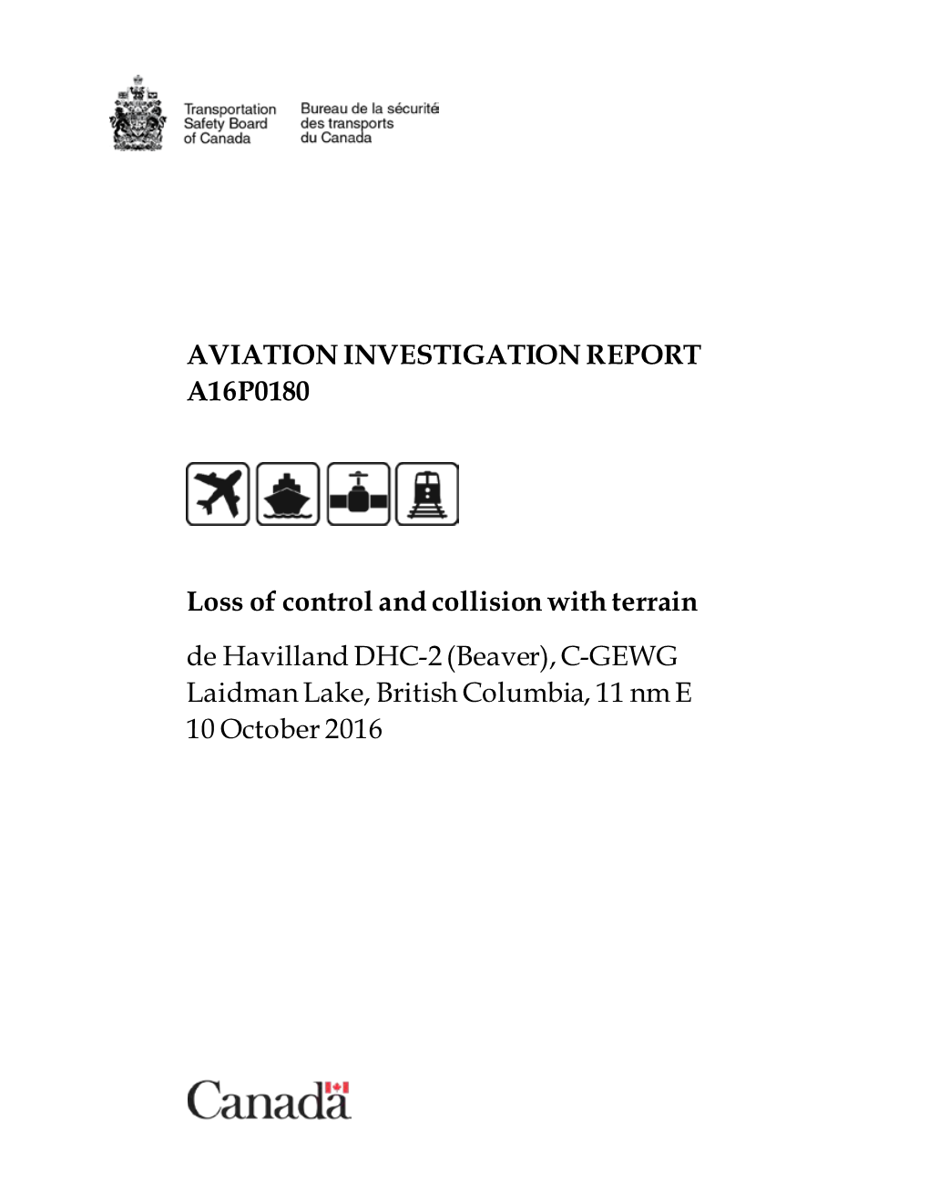 Aviation Investigation Report A16p0180