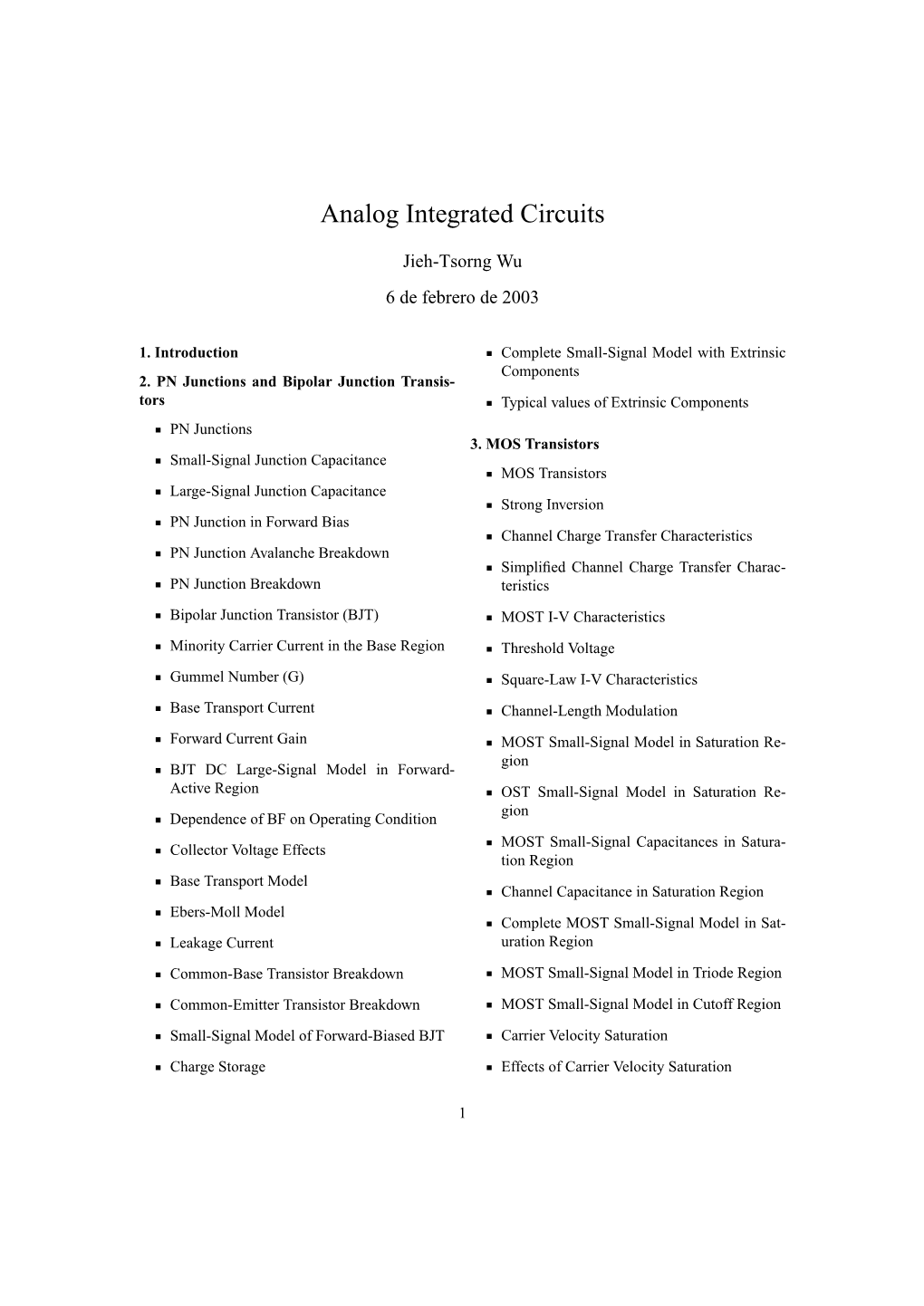 Analog Integrated Circuits