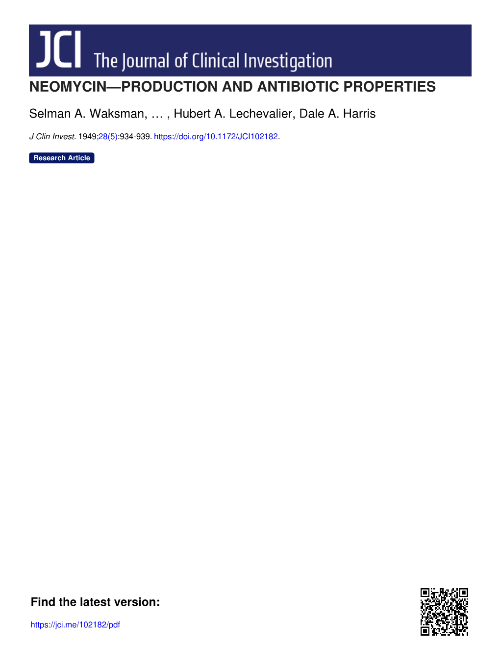 Neomycin—Production and Antibiotic Properties