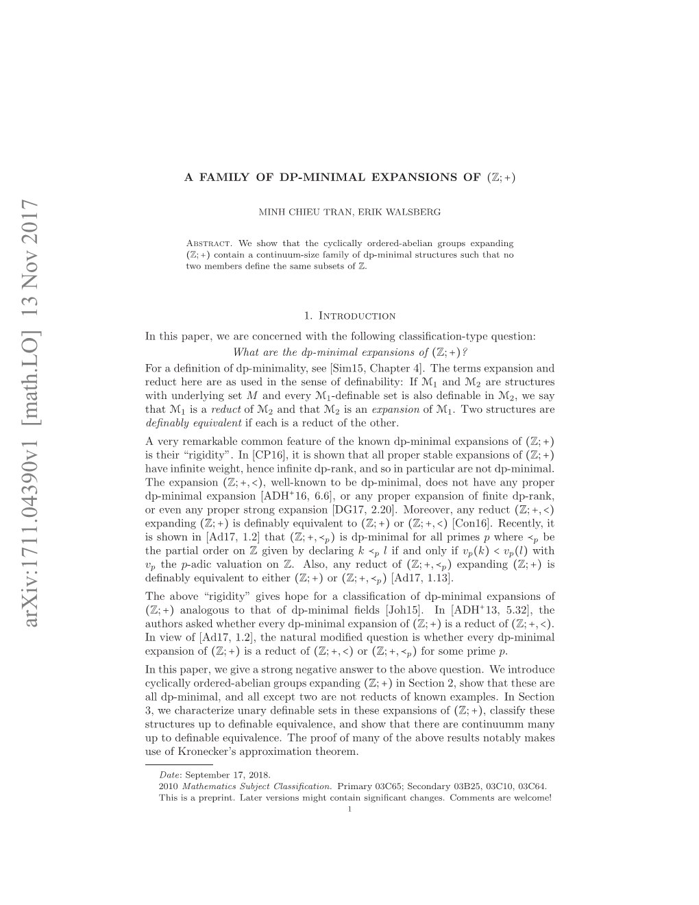 Arxiv:1711.04390V1 [Math.LO]