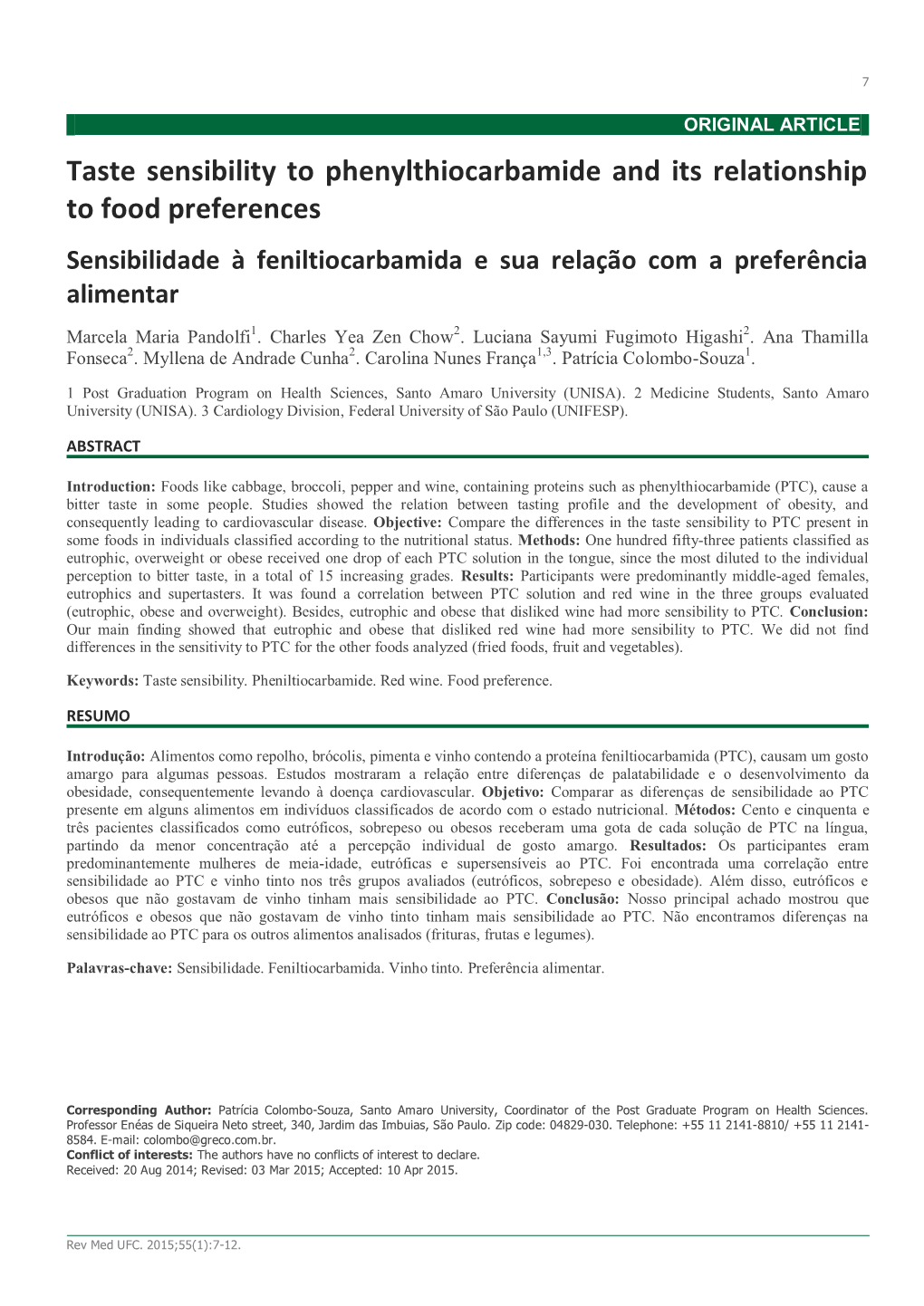 Taste Sensibility to Phenylthiocarbamide and Its Relationship to Food Preferences