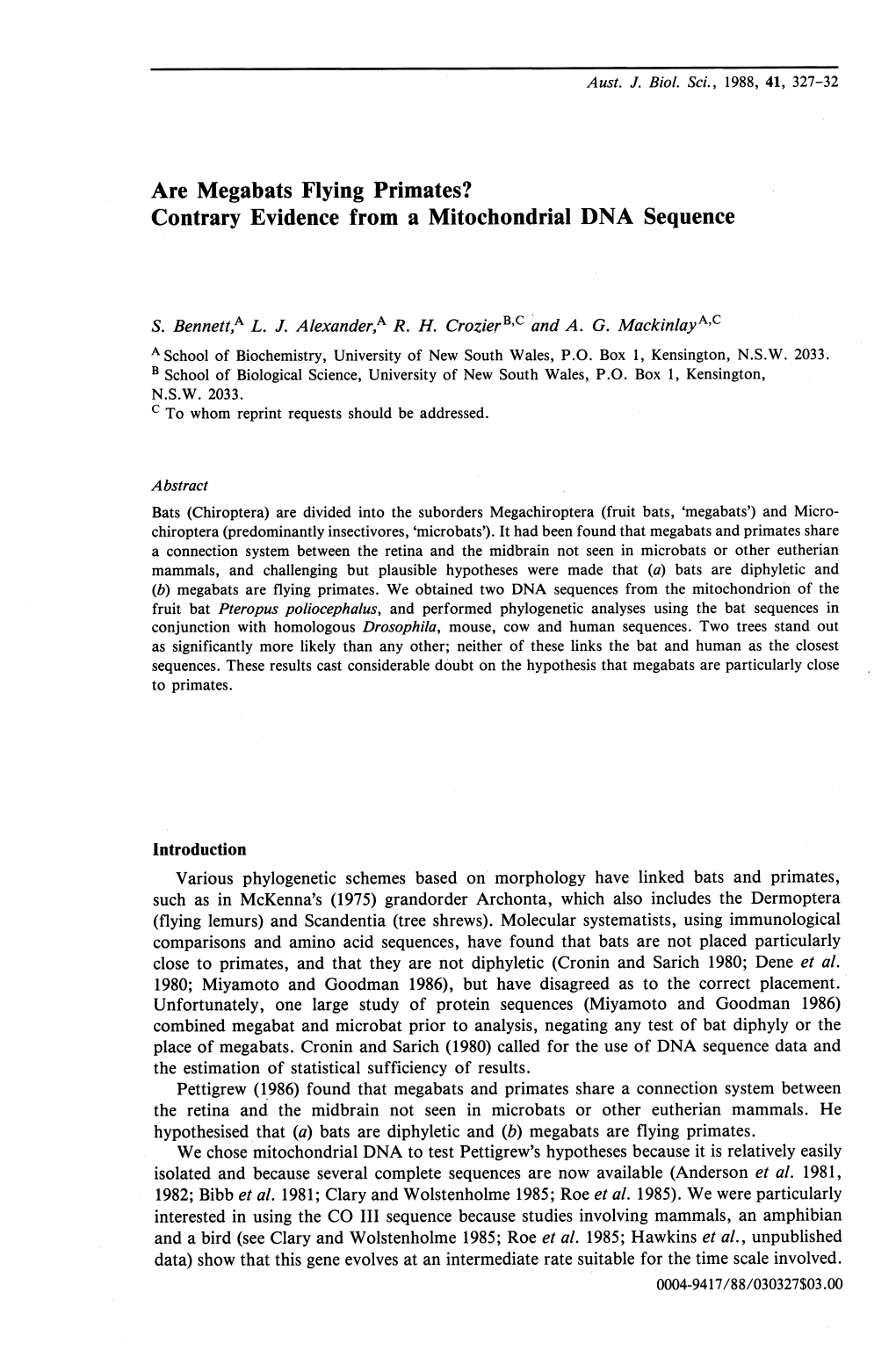 Are Megabats Flying Primates? Contrary Evidence from a Mitochondrial DNA Sequence