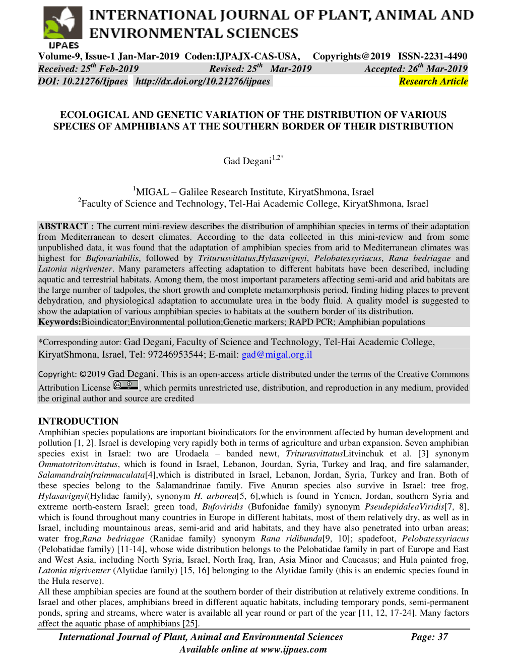 Ecological and Genetic Variation of the Distribution of Various Species of Amphibians at the Southern Border of Their Distribution