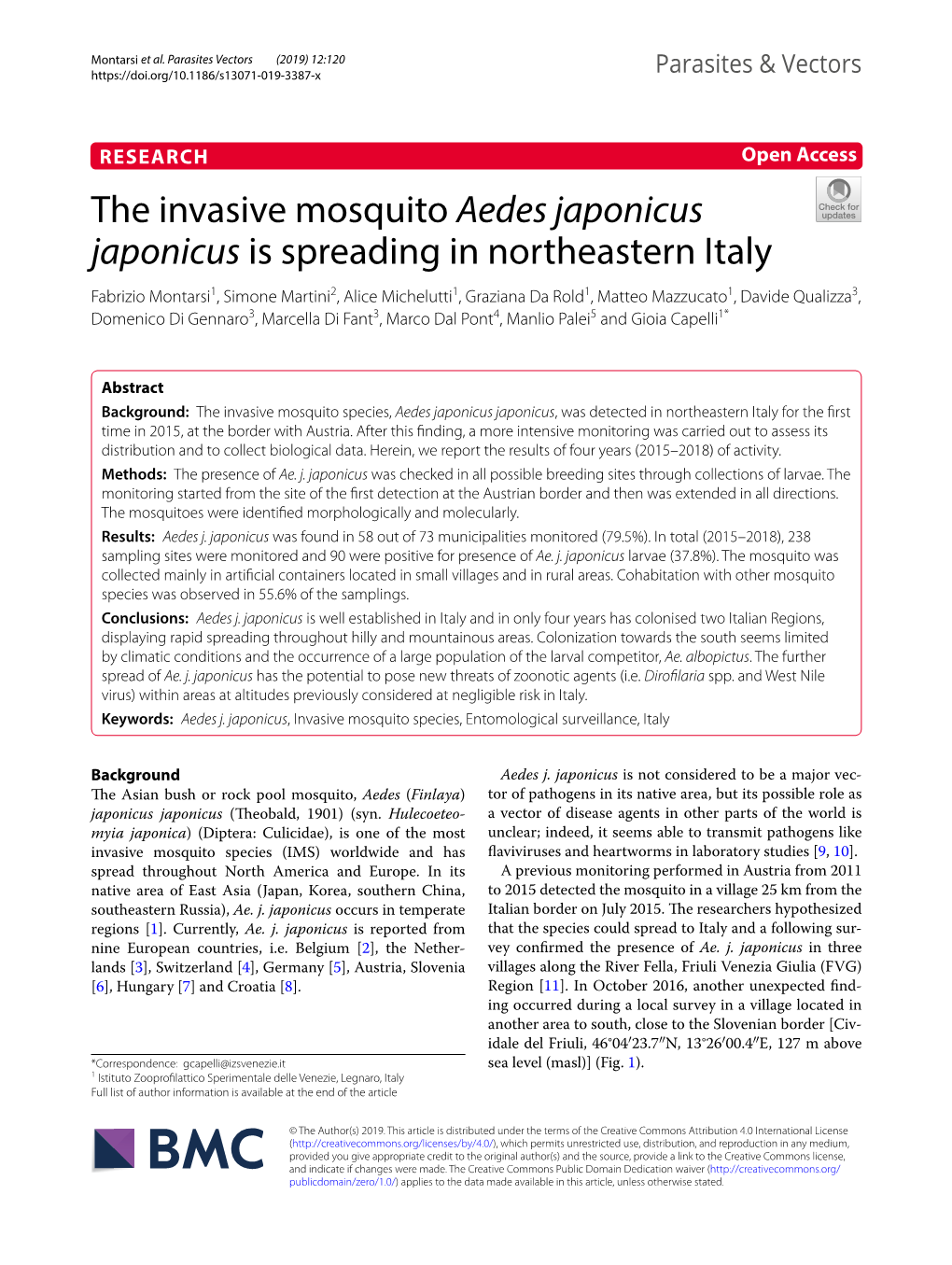 The Invasive Mosquito Aedes Japonicus Japonicus Is Spreading In
