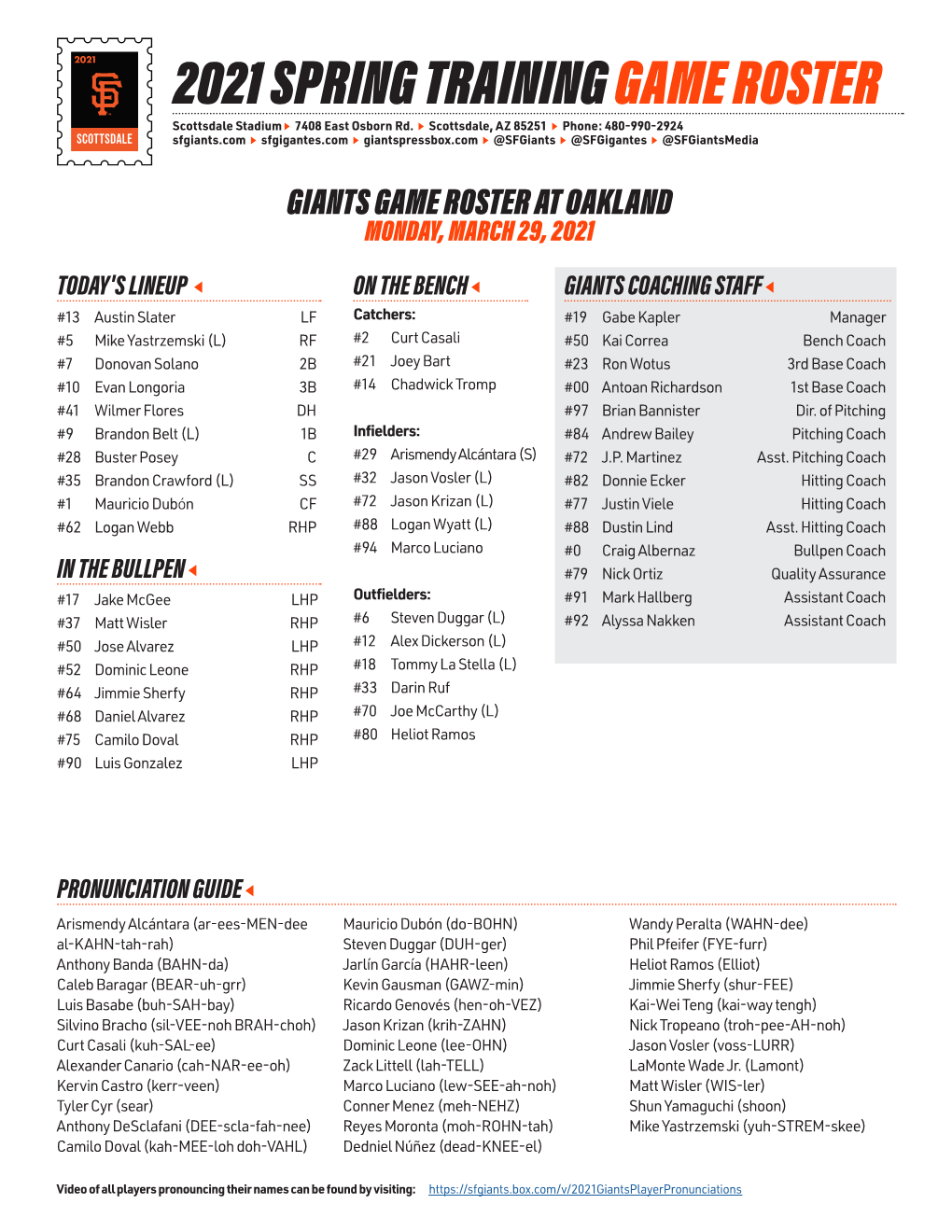 03-29-2021 Giants Travel Roster