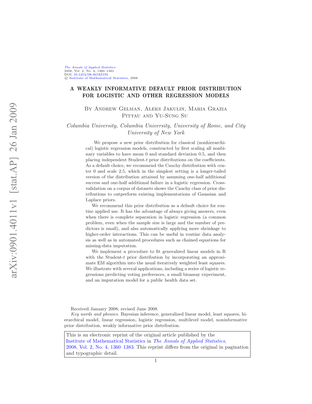 A Weakly Informative Default Prior Distribution for Logistic and Other