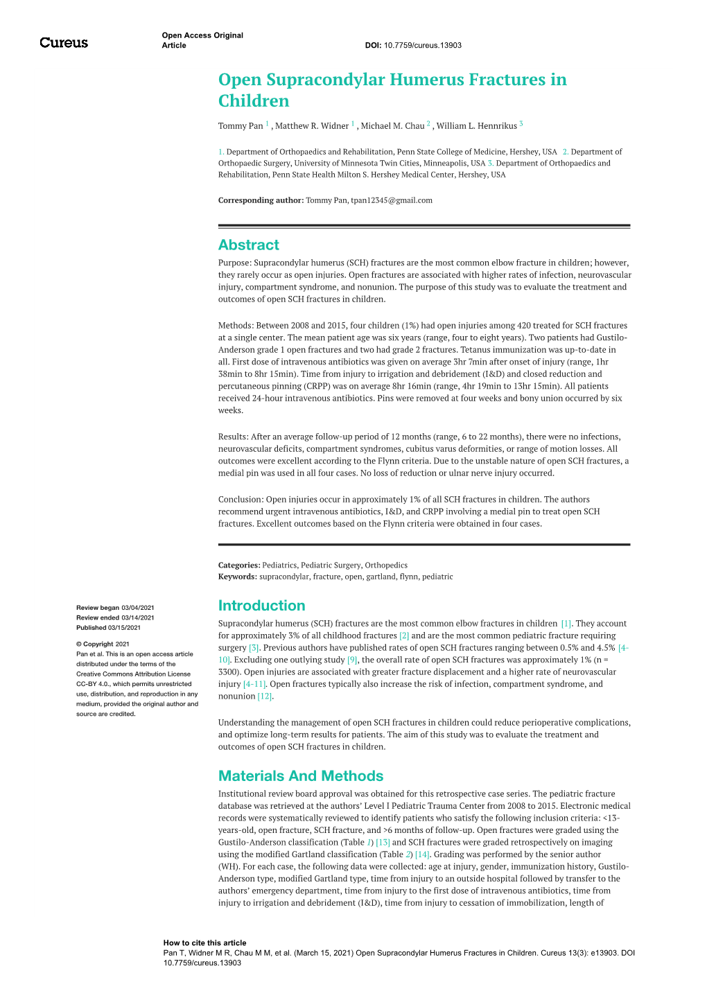 Open Supracondylar Humerus Fractures in Children