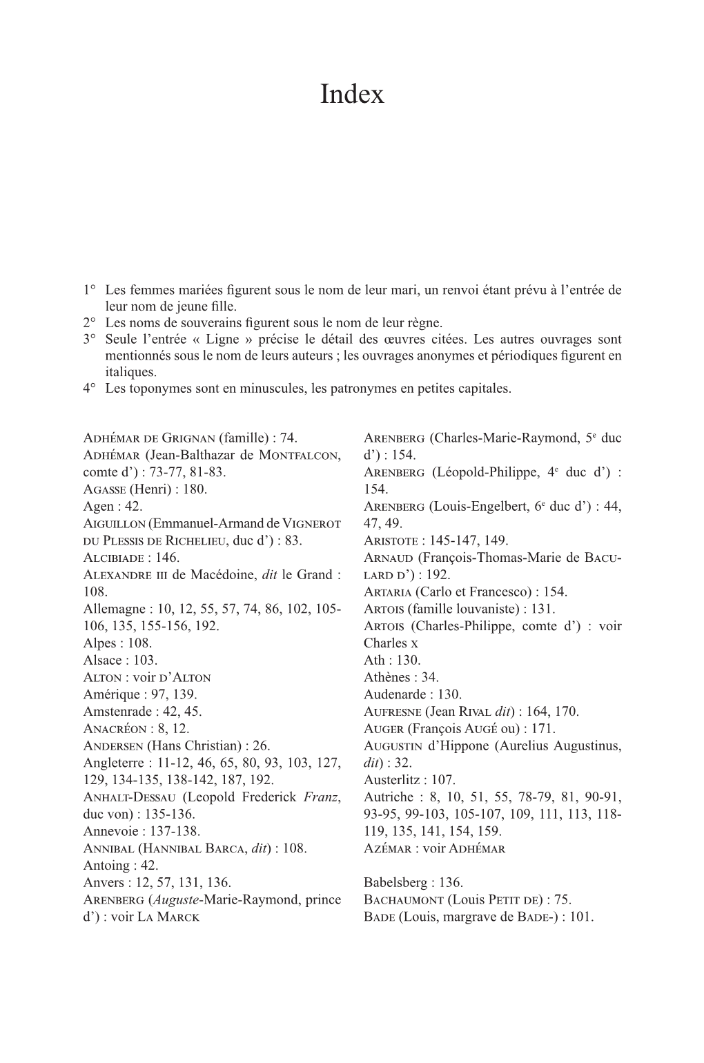 Adhémar De Grignan (Famille) : 74. Adhémar (Jean-Balthazar De Montfalcon, Comte D') : 73-77, 81-83. Agasse (Henri) : 180. Ag