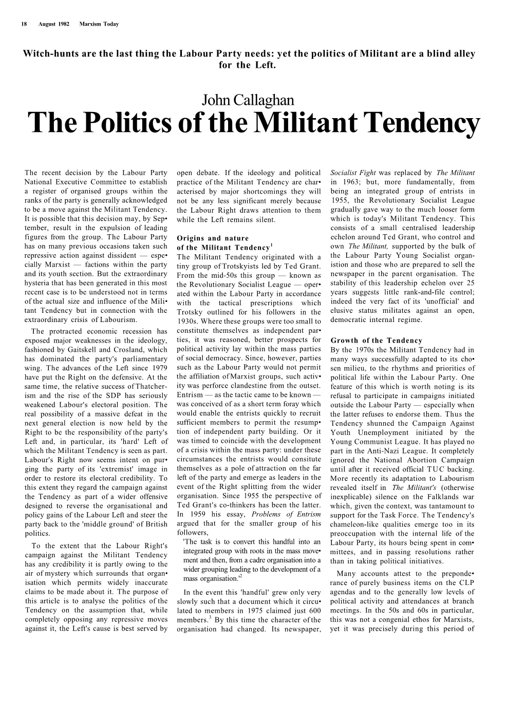 The Politics of the Militant Tendency