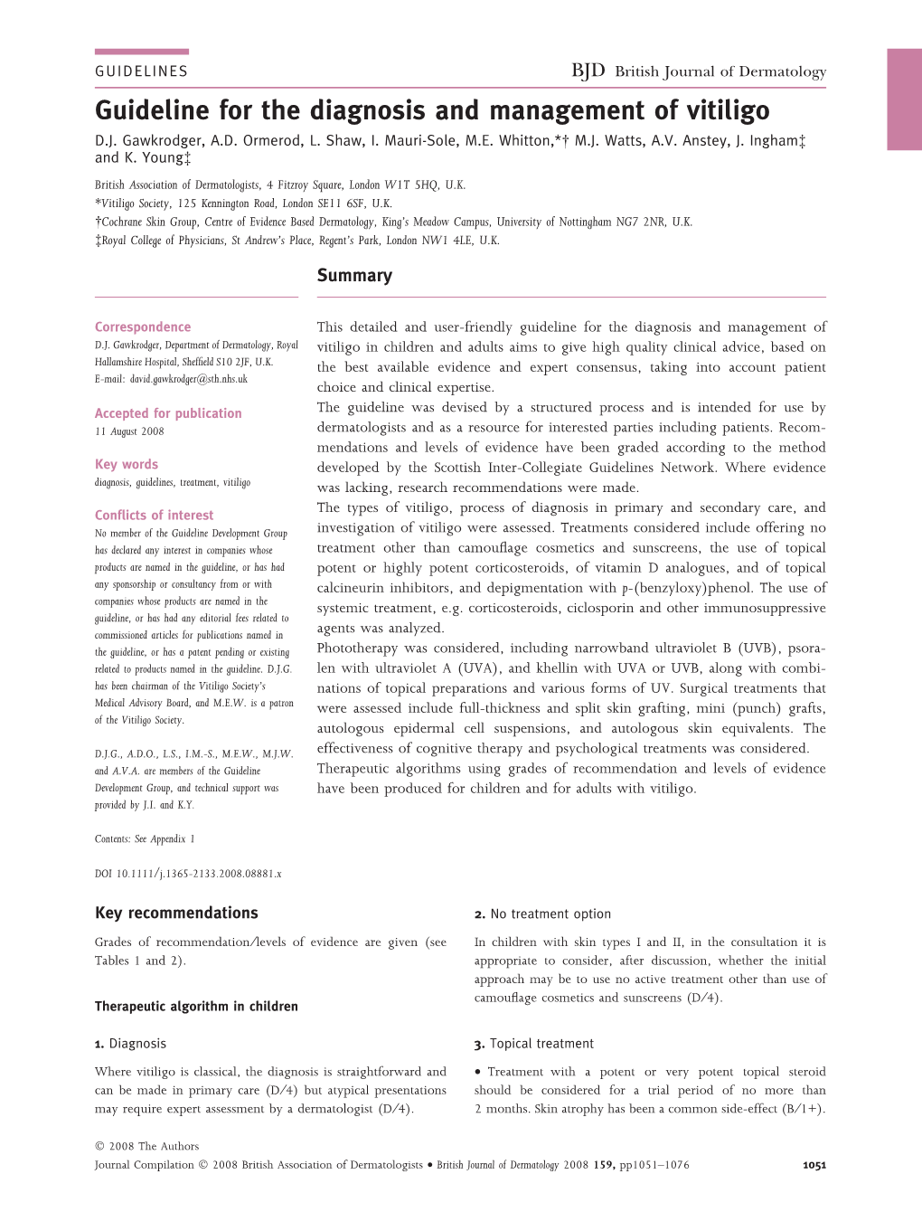 Guideline for the Diagnosis and Management of Vitiligo D.J