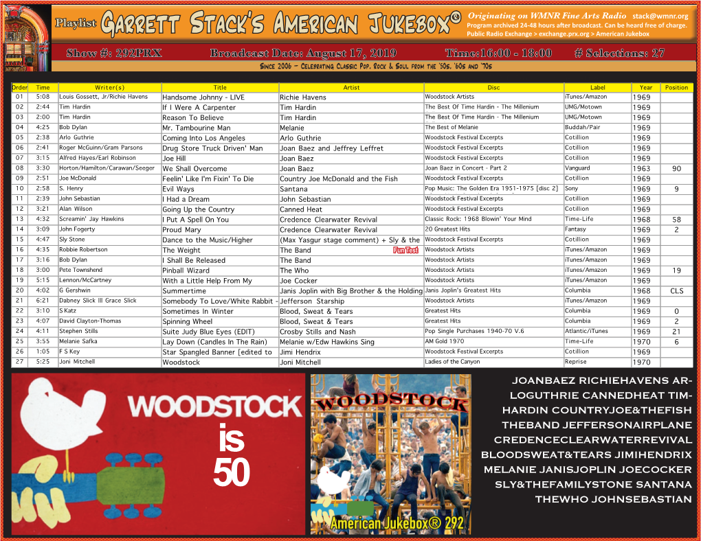 Garrett Stack's American Jukebox®Originating on WMNR Fine Arts