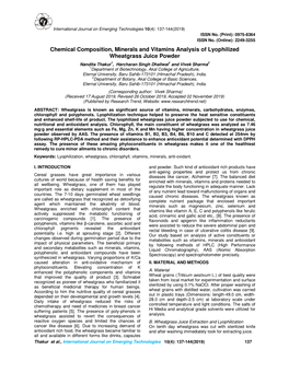 Chemical Composition, Minerals and Vitamins Analysis of Lyophilized