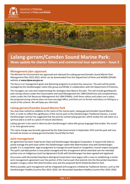 Lalang-Garram / Camden Sound Marine Park E News CHARTER