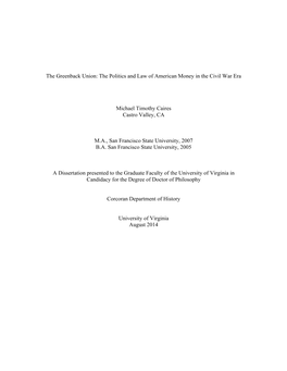 The Greenback Union: the Politics and Law of American Money in the Civil War Era