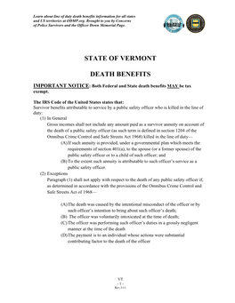 State of Vermont Death Benefits
