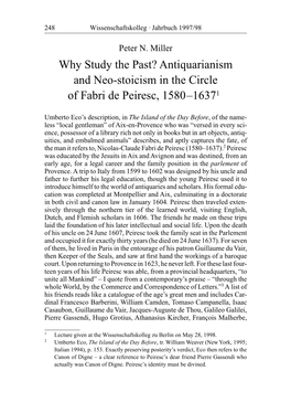 Antiquarianism and Neo-Stoicism in the Circle of Fabri De Peiresc, 1580Ð163711