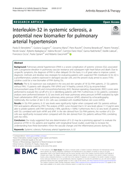 Interleukin-32 in Systemic Sclerosis, a Potential New Biomarker for Pulmonary Arterial Hypertension