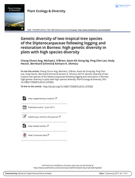 Genetic Diversity of Two Tropical Tree Species of the Dipterocarpaceae