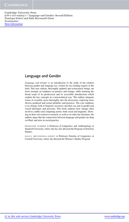 Language and Gender: Second Edition Penelope Eckert and Sally Mcconnell-Ginet Frontmatter More Information