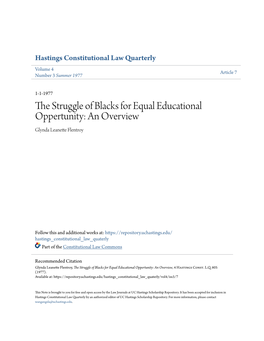 The Struggle of Blacks for Equal Educational Oppertunity: an Overview, 4 Hastings Const