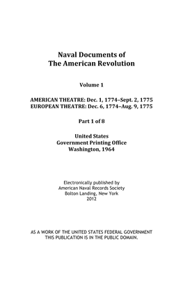 Naval Documents of the American Revolution, Volume 1, Part 1