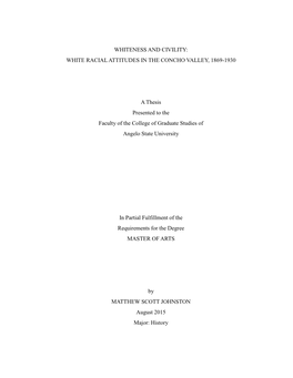 Whiteness and Civility: White Racial Attitudes in the Concho Valley, 1869-1930