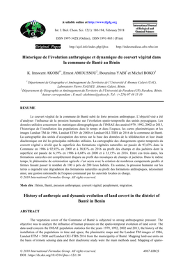 Historique De L'évolution Anthropique Et Dynamique Du Couvert Végétal Dans La Commune De Bantè Au Bénin History of Anthro