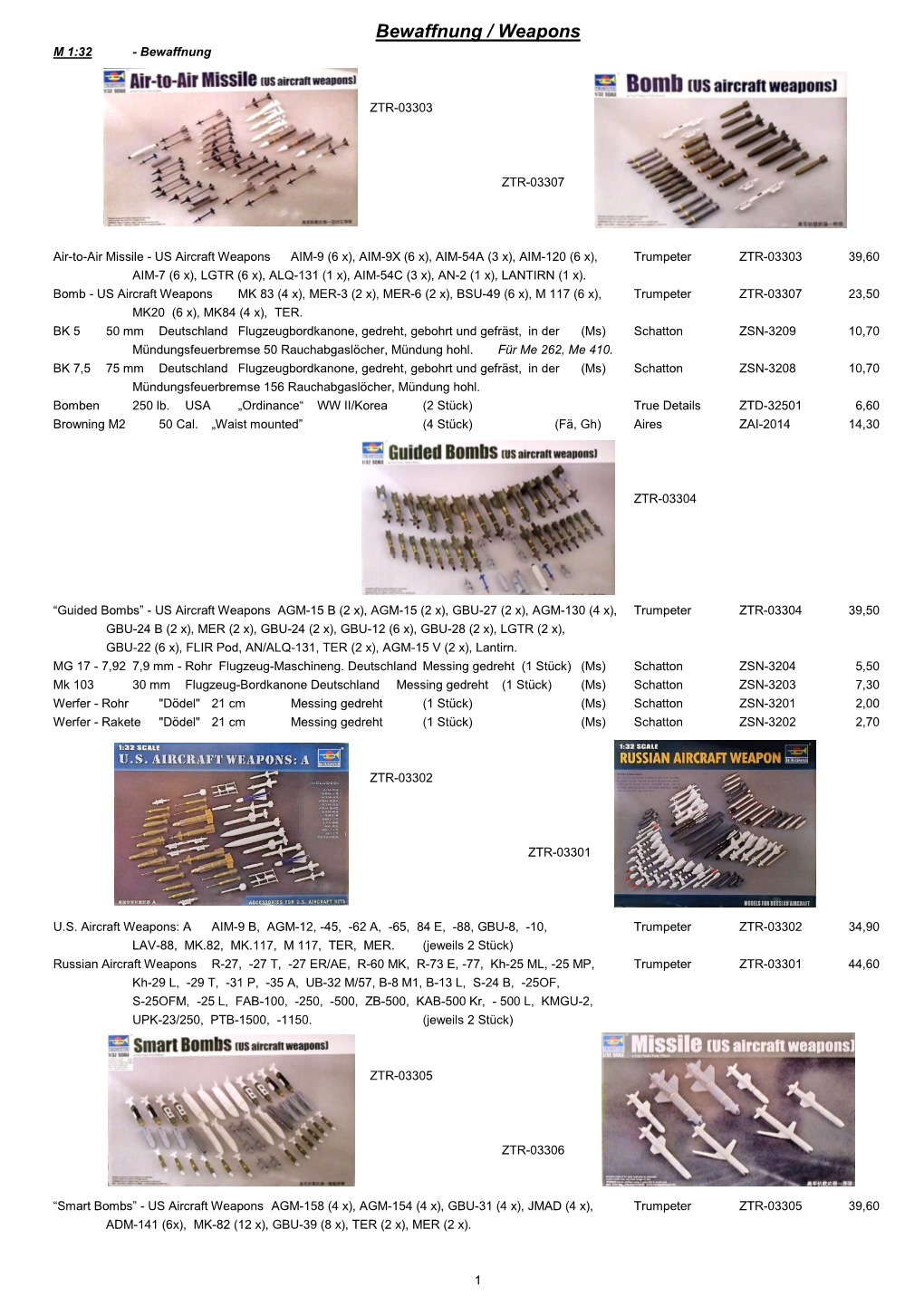 Bewaffnung / Weapons M 1:32 - Bewaffnung