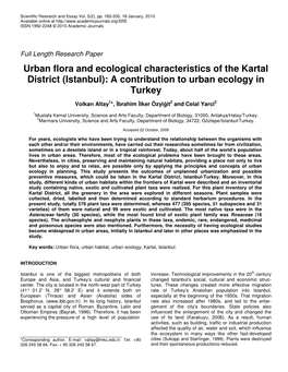 Urban Flora and Ecological Characteristics of the Kartal District (Istanbul): a Contribution to Urban Ecology in Turkey