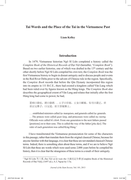 Tai Words and the Place of the Tai in the Vietnamese Past