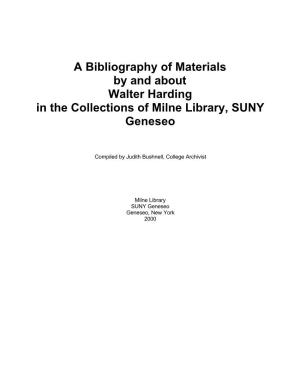 A Bibliography of Materials by and About Walter Harding in the Collections of Milne Library, SUNY Geneseo