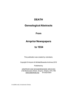 DEATH Genealogical Abstracts Arnprior Newspapers to 1934