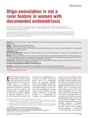 Oligo-Anovulation Is Not a Rarer Feature in Women with Documented Endometriosis