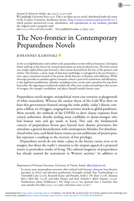The Neo-Frontier in Contemporary Preparedness Novels