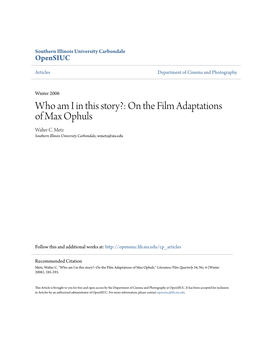 On the Film Adaptations of Max Ophuls Walter C