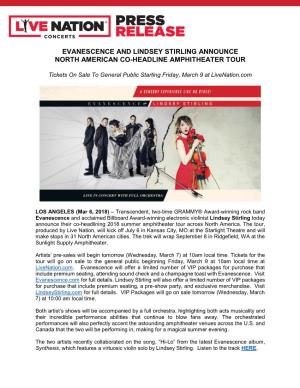 Evanescence and Lindsey Stirling Announce North American Co-Headline Amphitheater Tour