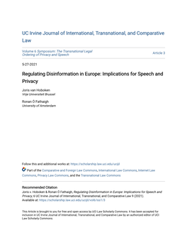Regulating Disinformation in Europe: Implications for Speech and Privacy