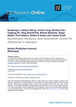 Systematic Analysis and Biomarker Study for Alzheimer's Disease