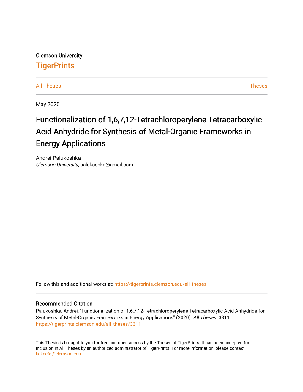 Functionalization Of 1 6 7 12 Tetrachloroperylene Tetracarboxylic Acid Anhydride For Synthesis