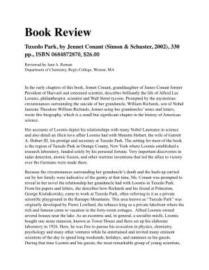 Book Review Tuxedo Park, by Jennet Conant (Simon & Schuster, 2002), 330 Pp., ISBN 0684872870, $26.00