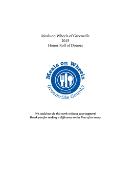 Meals on Wheels of Greenville 2015 Honor Roll of Donors