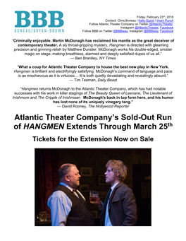 Atlantic Theater Company's Sold-Out Run of HANGMEN Extends Through March 25Th