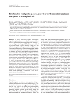 Pyrobaculum Calidifontis Sp. Nov., a Novel Hyperthermophilic Archaeon That Grows in Atmospheric Air