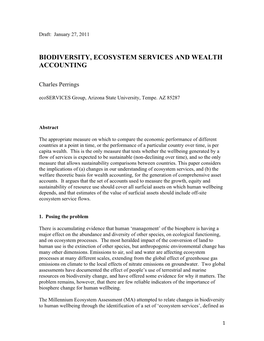 Biodiversity, Ecosystem Services and Wealth Accounting