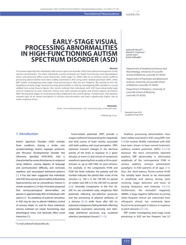 Early-Stage Visual Processing Abnormalities in ASD by Investigating Erps Elicited in a Visual of Medicine, Louisville, KY 40202 Oddball Task Using Illusory Figures