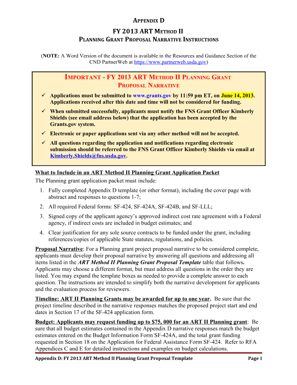 Fy 2013 Art Method Ii Planning Grant Proposal Template