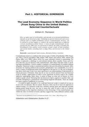 The Lead Economy Sequence in World Politics (From Sung China to the United States): Selected Counterfactuals