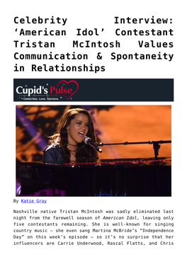 Celebrity Interview: 'American Idol' Contestant Tristan Mcintosh Values